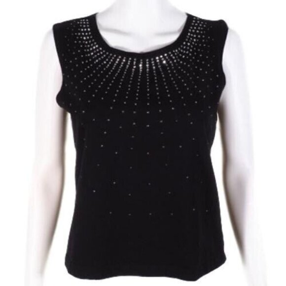 Knit de Knit Tops - Knit de Knit Top Size Small Sunburst Embellished Studs Silver Black Stretch